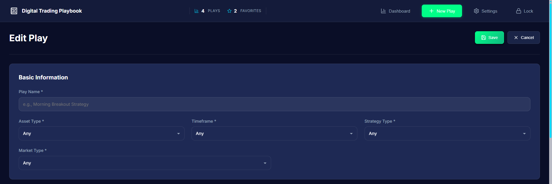 New Play form step 1